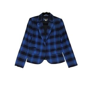 Merona Blazer Womens Size 2 Plaid Blue Black Office Y2K Clueless Preppy Office